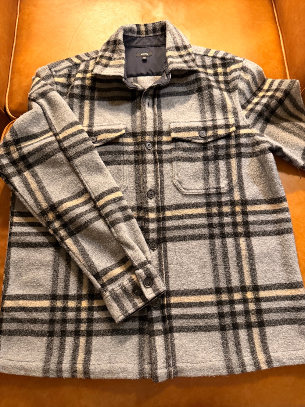 Express Men’s Gray Plaid Wool-Blend Shirt Jacket